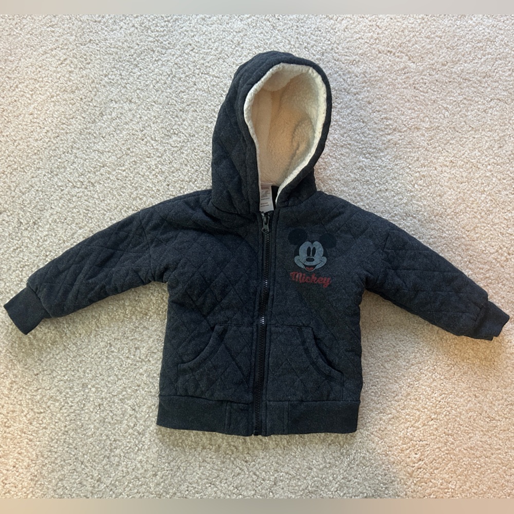 Disney Mickey Quilted Zip-Up Sherpa-Lined Sweatshirt, 24 Month